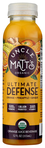 Uncle Matt's Organic Juice Juice Beverage Plastic Bottle, Orange Defense Tumeric & Probiotics, 12 Fl Oz
