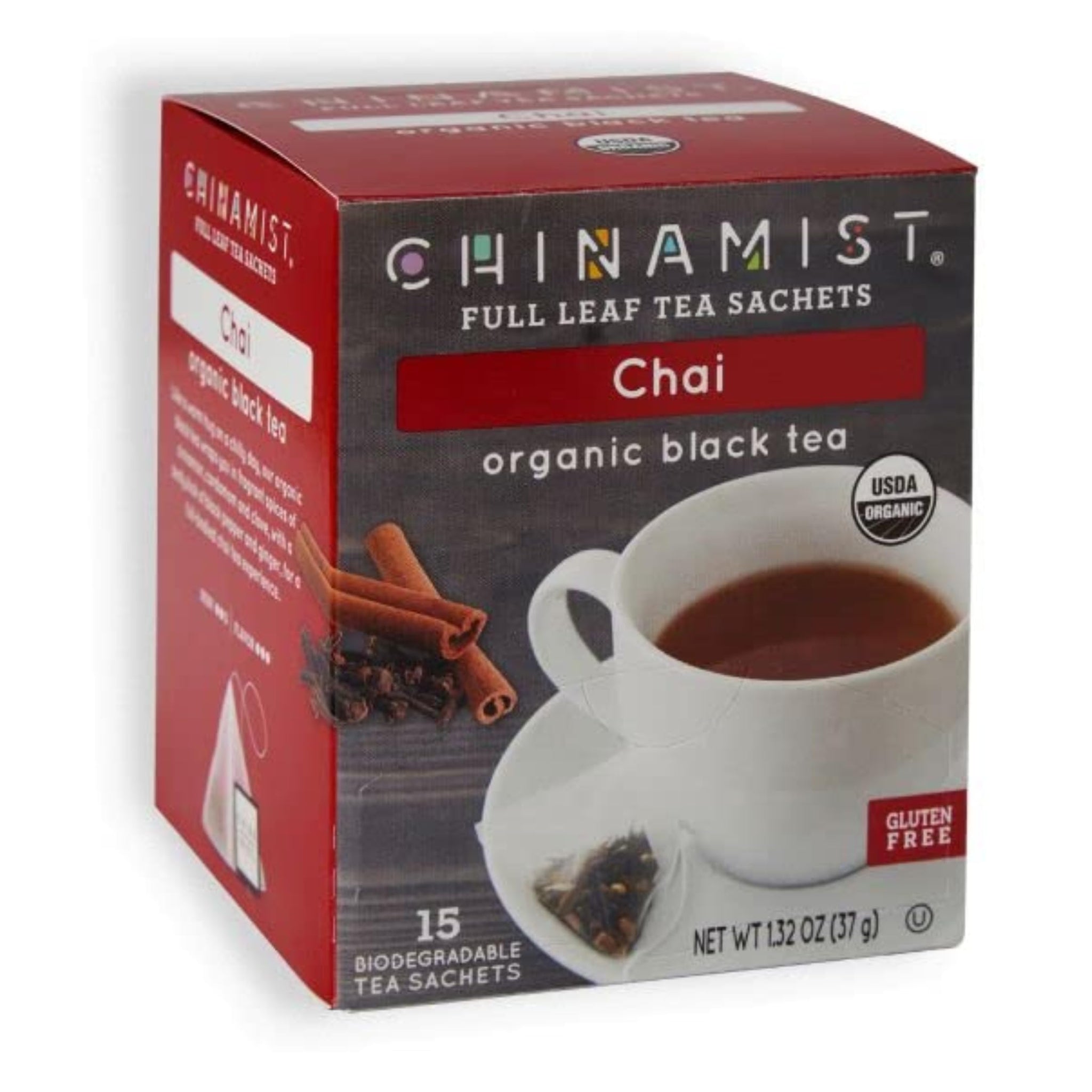 China Mist Full Tea Satchets, Chai, Organic Black Tea (1 box)