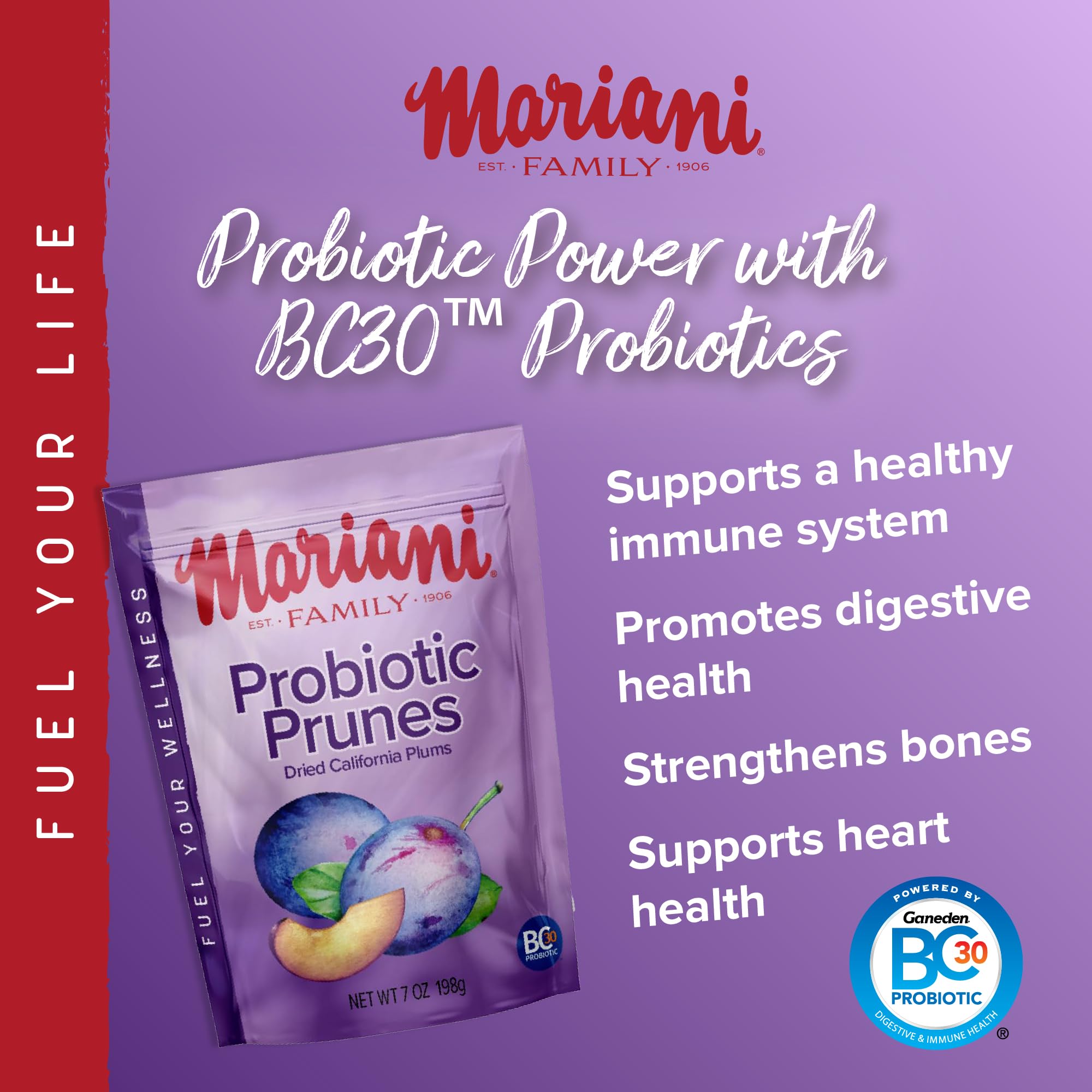 Mariani Probiotic Prunes Pitted Unsweetened, 7oz Bulk Dried Fruits No Sugar Added, Supports Healthy Bones, Immune and Digestive Health