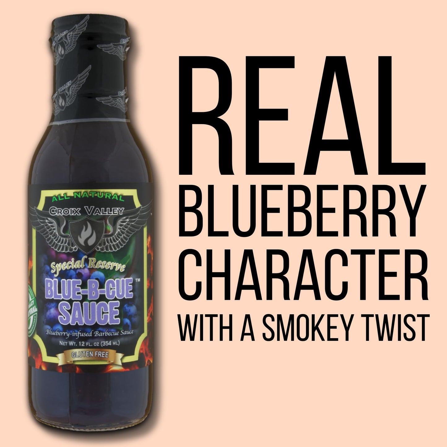 Croix Valley Blue-B-Cue™ BBQ Sauce - 3 Pack (12 oz Glass Bottles) - Real Blueberry Sweet & Smokey Flavor - Gluten-Free, No MSG, No High Fructose Corn