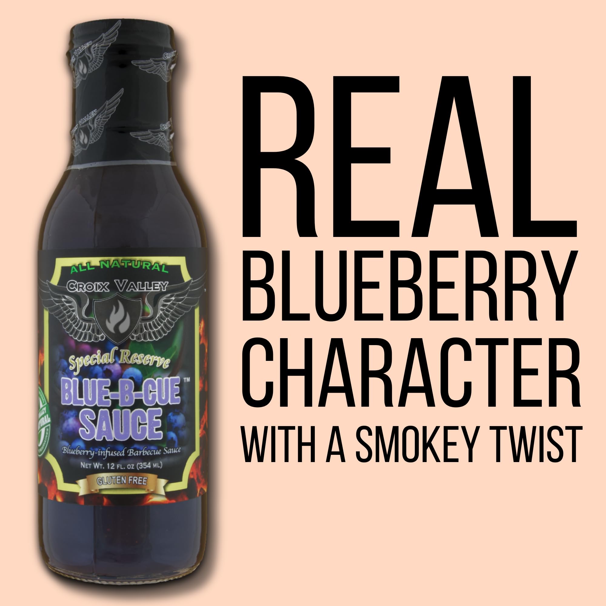 Croix Valley Blue-B-Cue™ BBQ Sauce - 3 Pack (12 oz Glass Bottles) - Real Blueberry Sweet & Smokey Flavor - Gluten-Free, No MSG, No High Fructose Corn