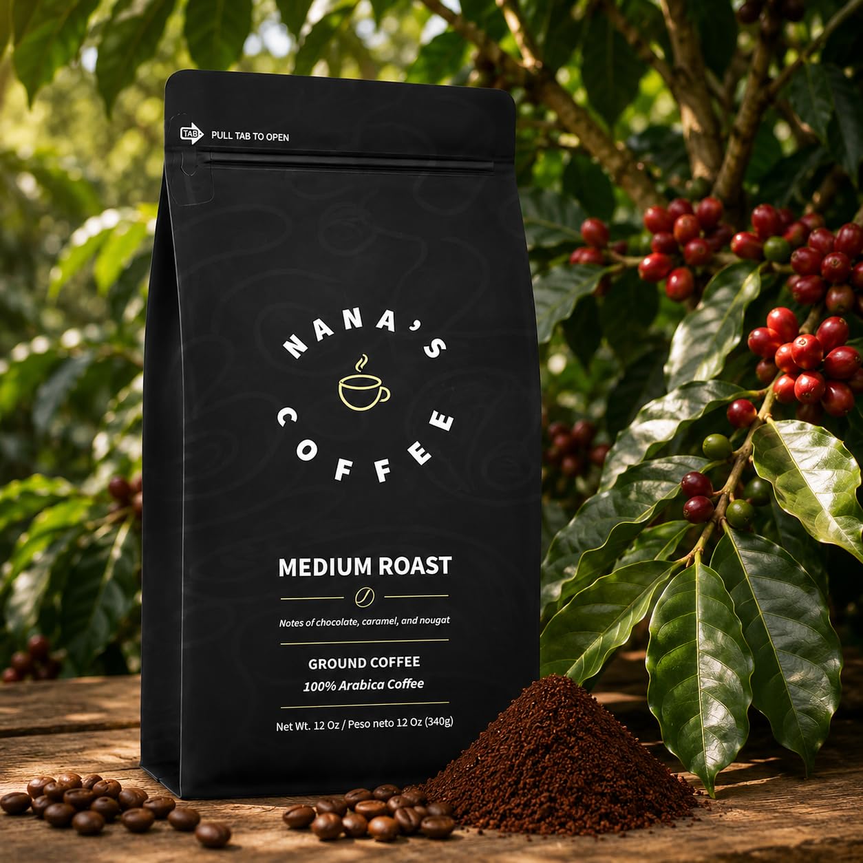 Nana's Coffee Low Acid Organic Ground Coffee 12 Oz - Single Origin Dominican Republic Medium Roast - Smooth & Stomach Friendly Specialty Coffee - 100%
