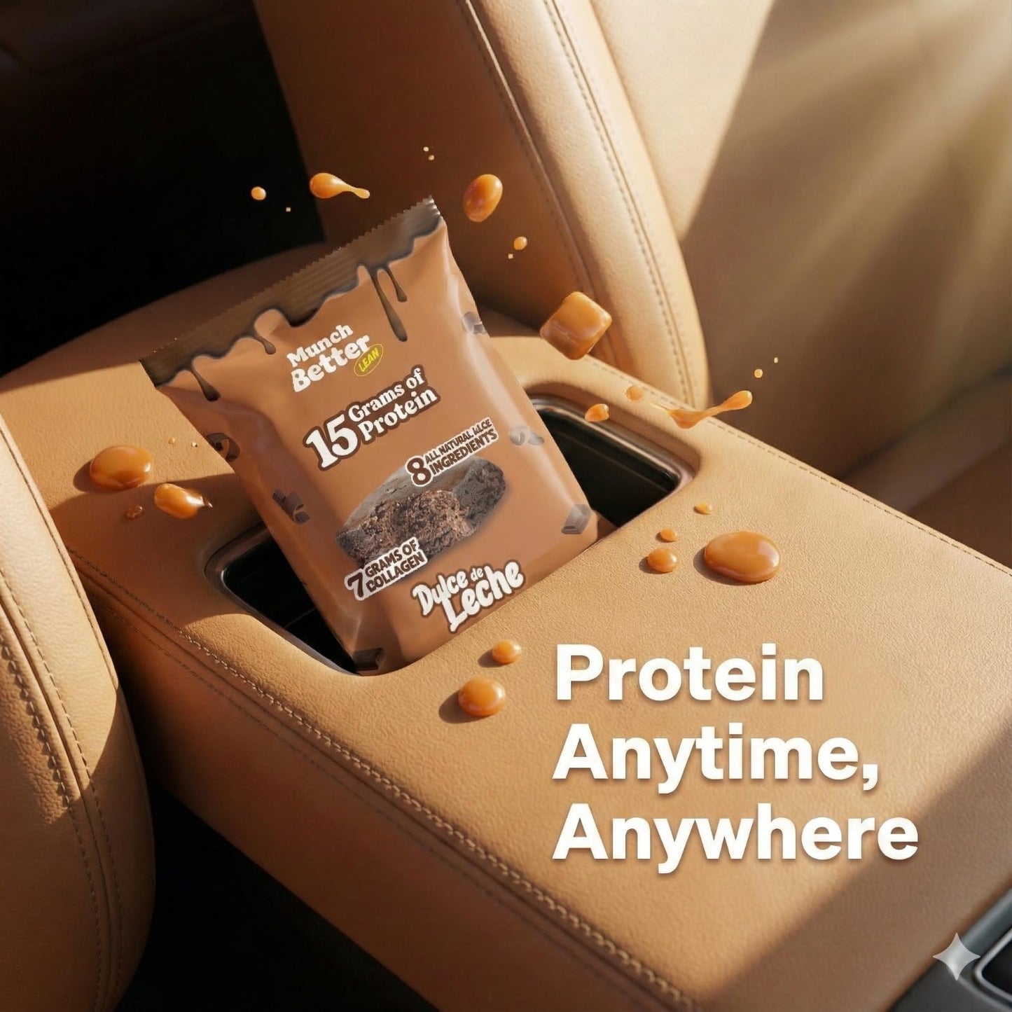 Munch Better Dulce de Leche Brownies - 12 Individually Wrapped Bars, 15g Protein, 7g Collagen, Gluten-Free, Soft Baked Snack with Rich Caramel Flavor