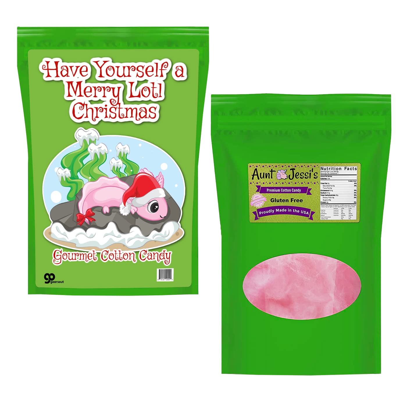 Merry Lotl Christmas Cotton Candy - Holiday Candy Gifts for Kids - Axolotl Lovers Gifts - Gourmet Christmas Food Basket for Families Filler, Unique
