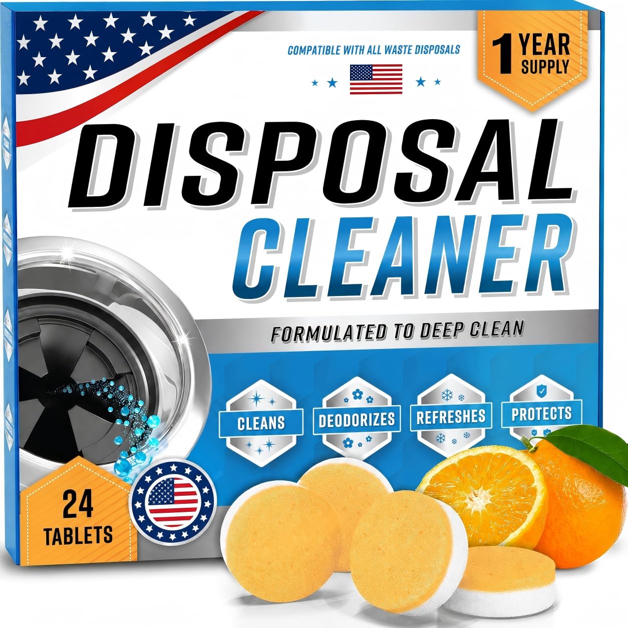MVBOONE Garbage Disposal Cleaner and Deodorizer Tablets, 24 Pack Foaming Disposal Cleaner, Citrus Sink Disposal Odor Eliminator, Garbage Disposer