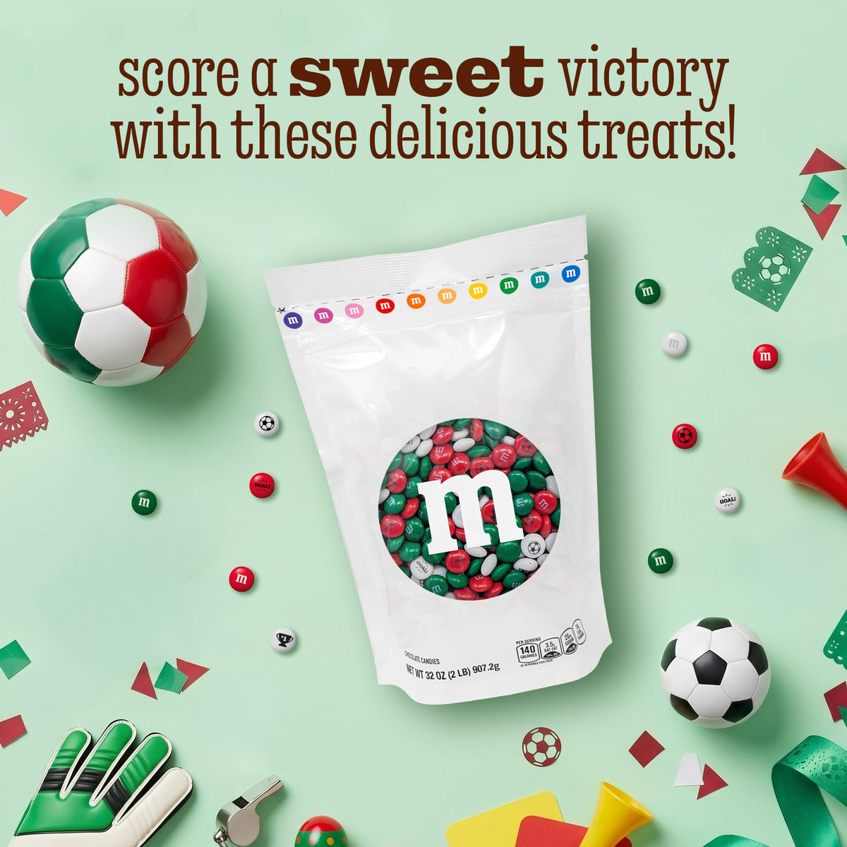 M&M'S Mexico Soccer Milk Chocolate Candy, 2 lb Bulk Resealable Bag