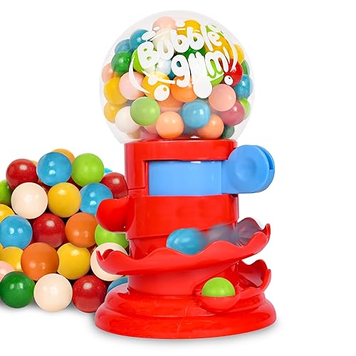 Toymendous Gumball Machine for Kids with Gumballs - Bubble Gum Mini Candy Dispenser | Piggy Bank for Kids - Receive Red or Yellow Machine Colors May