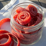Dulces Colibri - Premium Strawberry Chamoy Belts | Dry Chamoy Coated Gummies | Mess Free | Handmade to Order | Long Lasting Flavor | 10oz Jar | Mix