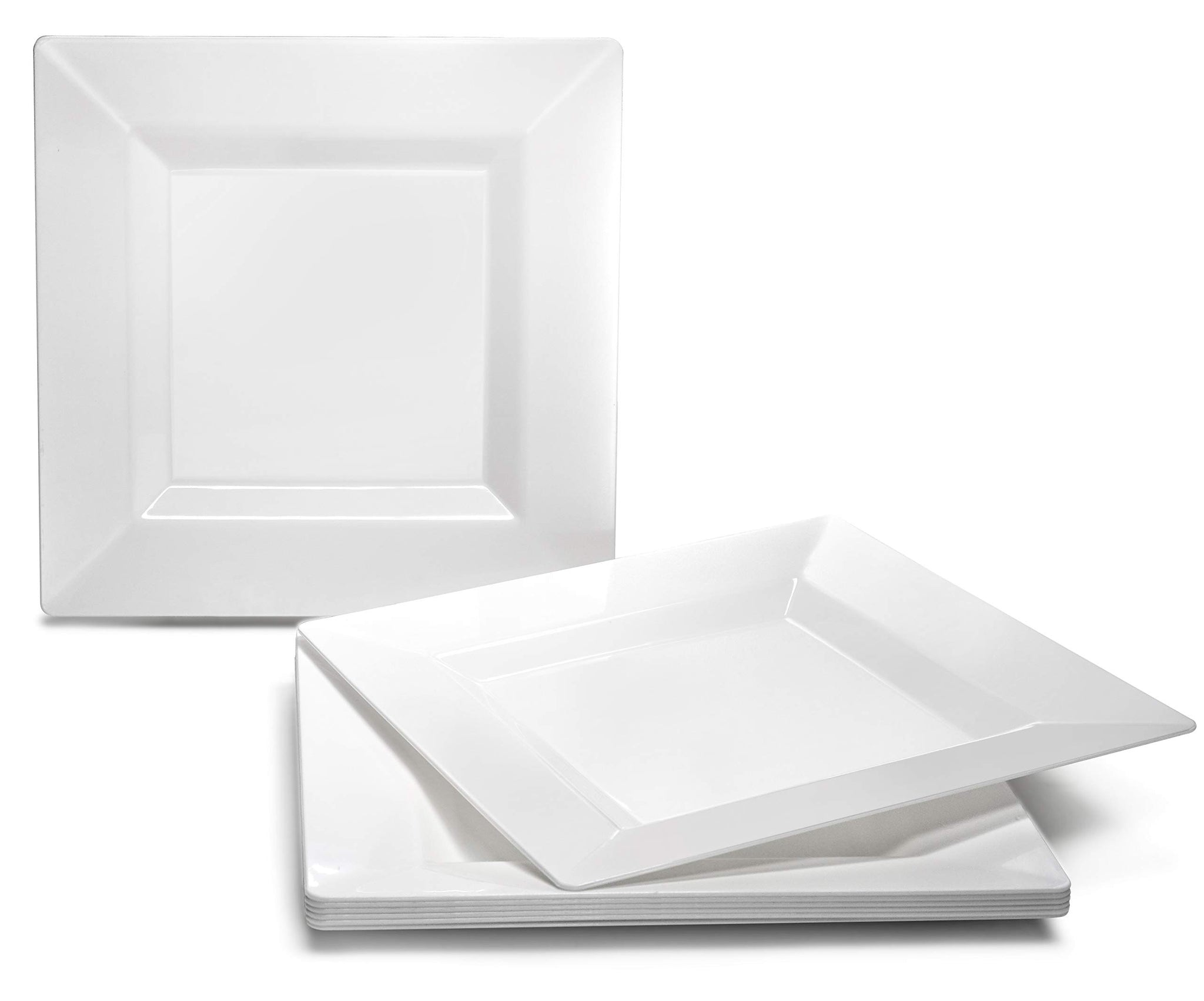 " OCCASIONS " 50 Plates Pack (25 Guests)-Heavyweight Wedding Party Square Disposable Plastic Plate Set -(25 x 9.5'' + 25 x 6.5'' (Square White)