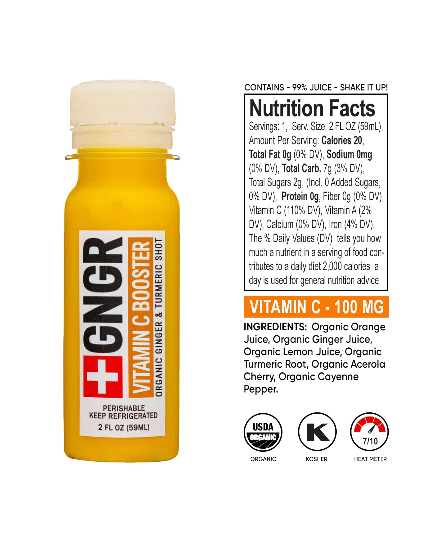 GNGR 24 Shots Variety Pack of Organic Cold-Pressed Ginger Shots - 4 Target Formulas with Peruvian Ginger, High-Absorption Turmeric & Vitamin C