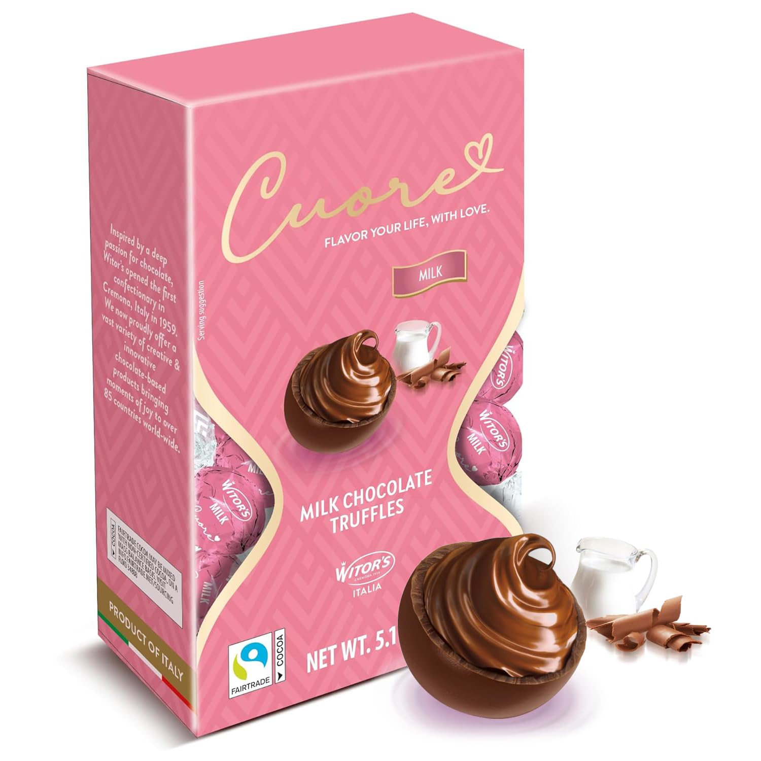 Witor's Chocolates, Cuore Chocolate Truffles with Creamy Filling, Italian Truffles, Made in Italy, Perfect for Gifting (5.11 Ounce, Milk Chocolate)