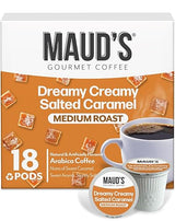 Maud's Salted Caramel Flavored Coffee Pods, 18 ct, Medium Roast Flavored Coffee in Single Serve Pods - 100% Arabica Beans, Compatible with Keurig K