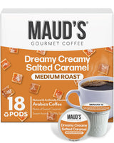 Maud's Salted Caramel Flavored Coffee Pods, 18 ct, Medium Roast Flavored Coffee in Single Serve Pods - 100% Arabica Beans, Compatible with Keurig K