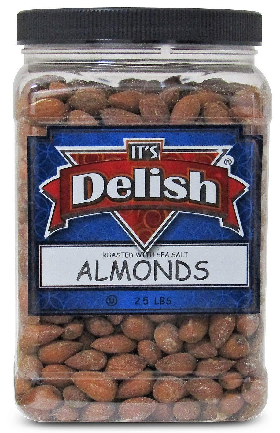 Roasted Salted Almonds by It’s Delish - 2.5 lbs Jumbo Reusable Container (Jar) - Kosher Snacking Almond Nuts with Sea Salt