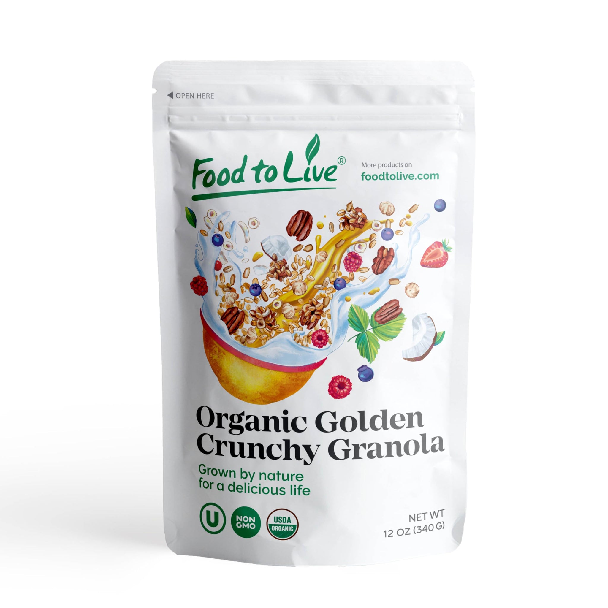 Food to Live Organic Golden Crunchy Granola with Strawberries, 12 Ounces - Handcrafted, Great for Breakfast Cereals, Vegan, Non-GMO, Kosher, Bulk