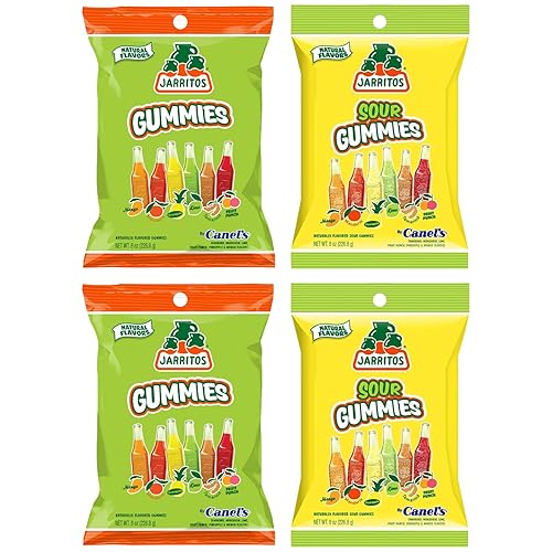 Jarritos Sour Gummies Candy - 4 Pack of Mexican Candies with Natural Flavors - 2 Sour & 2 Original Bags - 6 Fruity Flavors - Tangy & Chewy Snack