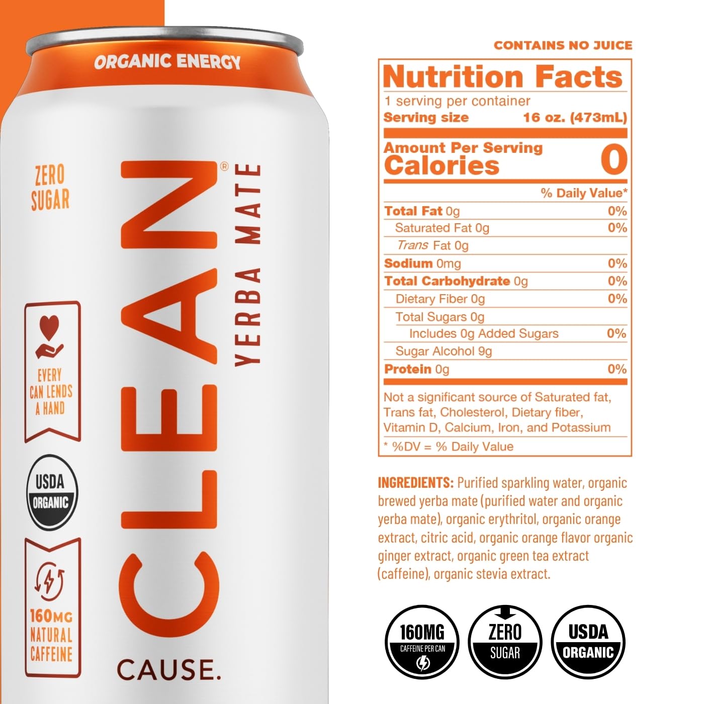 CLEAN Cause Zero Sugar Variety Pack Yerba Mate Tea Sparkling, USDA Organic Energy Drink Alternative, Zero Calorie, 160mg Natural Caffeine, Soda