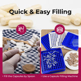 ATLEMISME Empty Gelatin Capsules Size 00 - (100 Count) DIY Gelatin Capsule Filling - with 2 Micro Lab Spoons for Capsule Filling