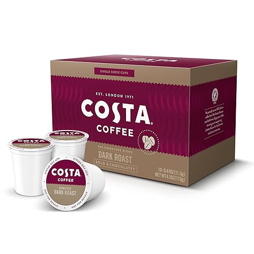 Costa Coffee Pods Dark Roast, Signature Blend Single-Serve Pods (10 Count), Smooth & Nutty 100% Arabica Beans, Compatible with Pod Brewers