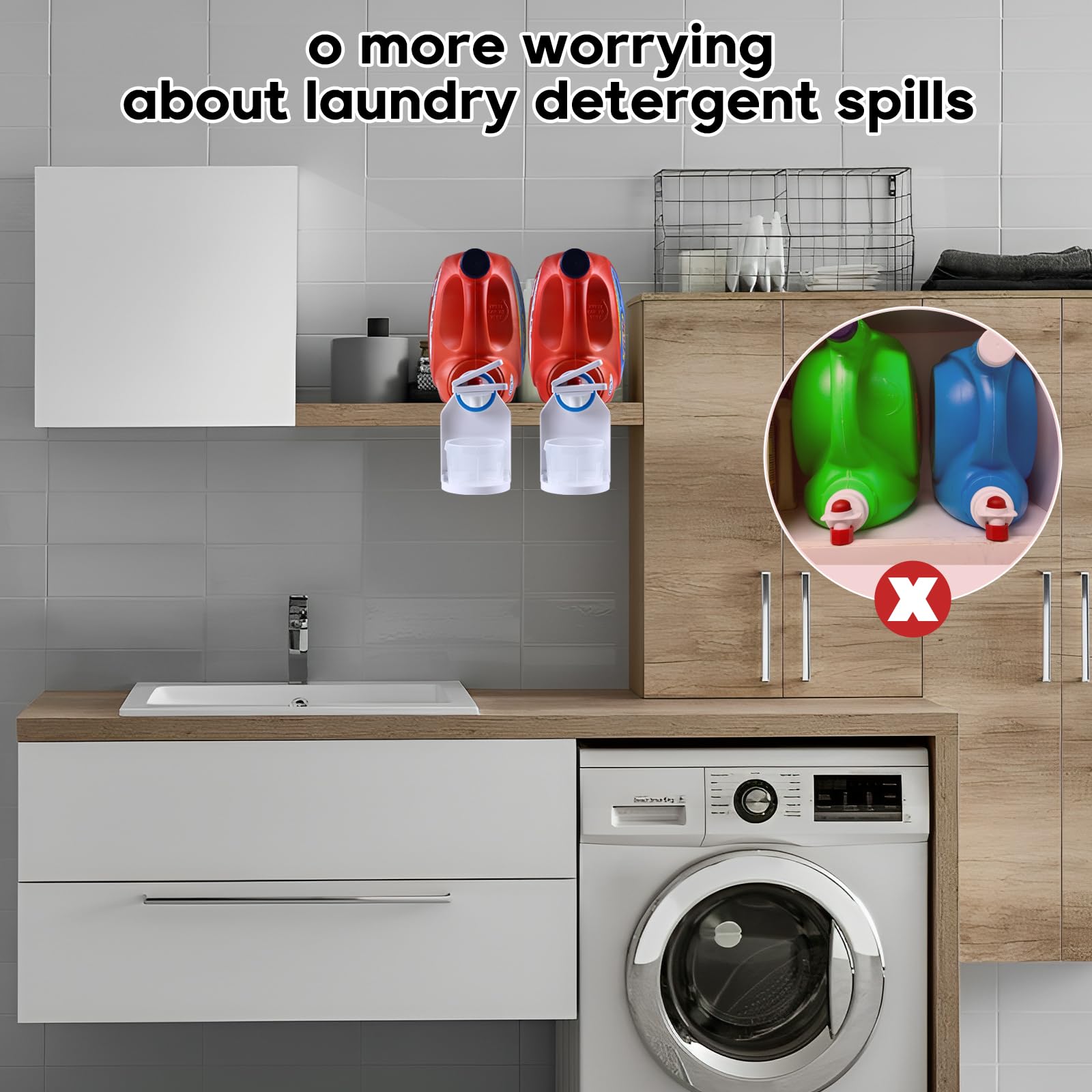 KMOUANTS 2 Pack Laundry Detergent Dispenser Cup Holder, Nozzle button upgrade?Easily No More runny or Messy Laundry Detergent, Laundry Cup Holder