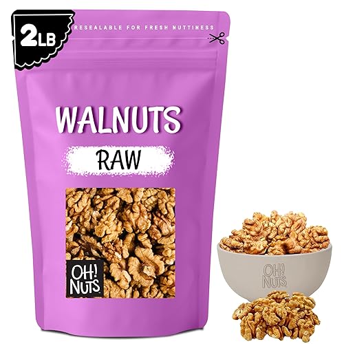 Oh! Nuts Organic Raw Walnuts 2lb Bulk Bag - Unshelled Healthy Mix of Chandler Halves & Pieces - Fresh & Healthy Keto Snacks - Chopped Nuts for Vegan