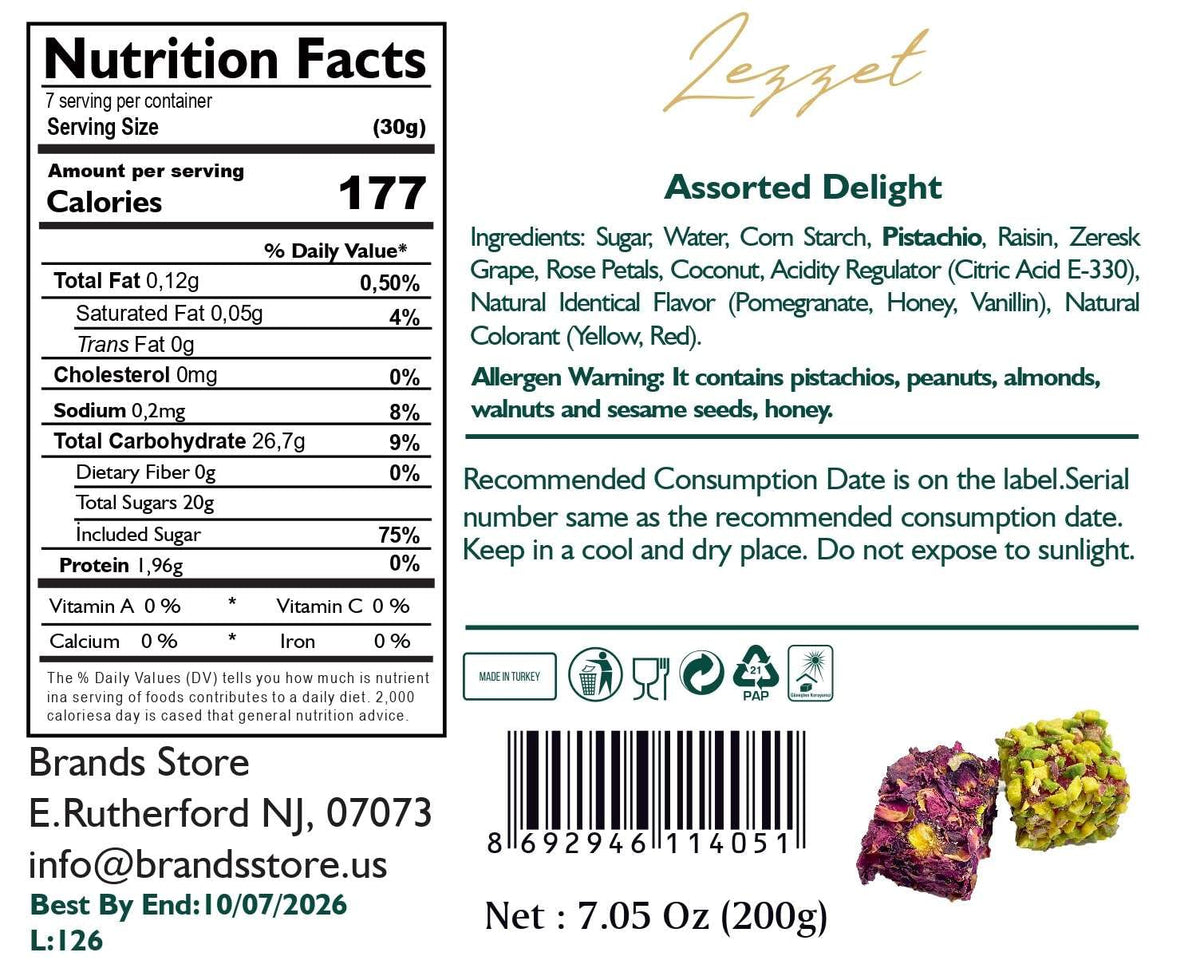 Lezzet, Assorted Turkish Delight, 100% Handmade Traditional Lokum, 9 Pieces, 7.05 oz (200gr)