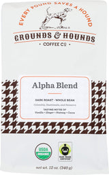 Grounds & Hounds, Coffee Gandh Alpha Blendwhole Bean Organic, 12 Ounce