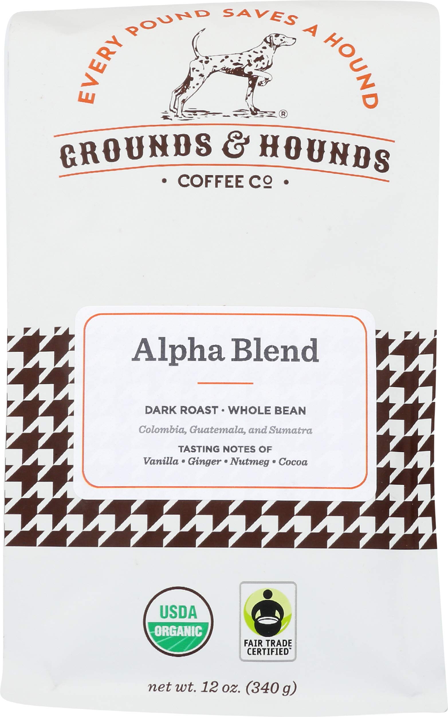 Grounds & Hounds, Coffee Gandh Alpha Blendwhole Bean Organic, 12 Ounce