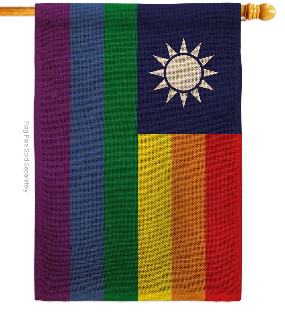 Americana Home & Garden Taiwan Pride Burlap House Flag Support Rainbow Love LGBT Gay Bisexual Pansexual Transgender Decoration Banner Small Garden