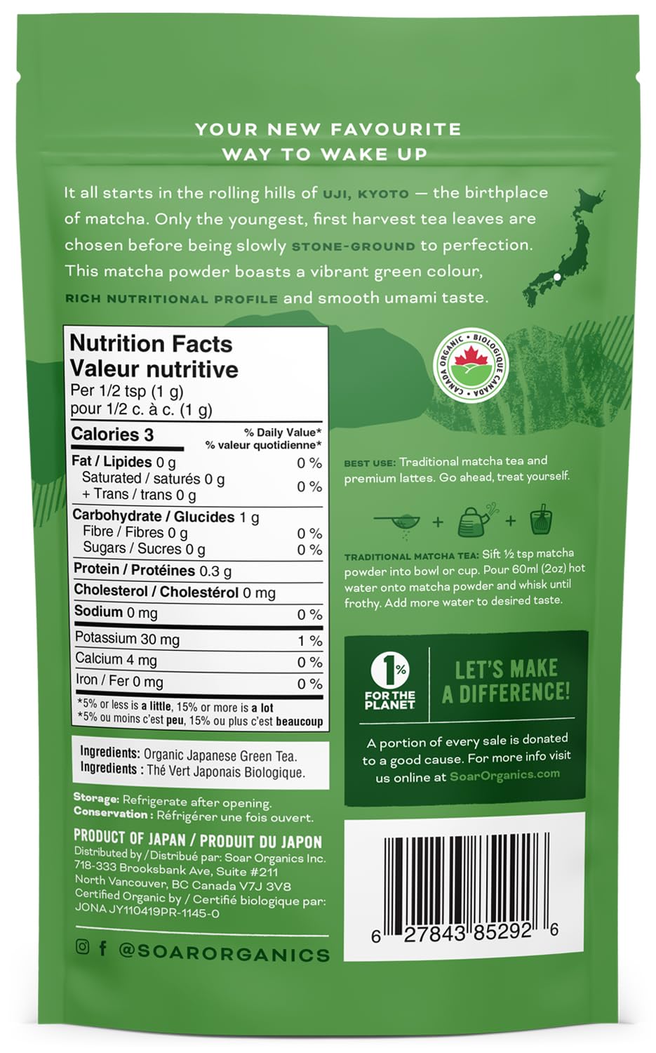 Soar Organics - Uji Ceremonial Grade Matcha Green Tea Powder - Authentic Japanese First Harvest (3.52 oz)