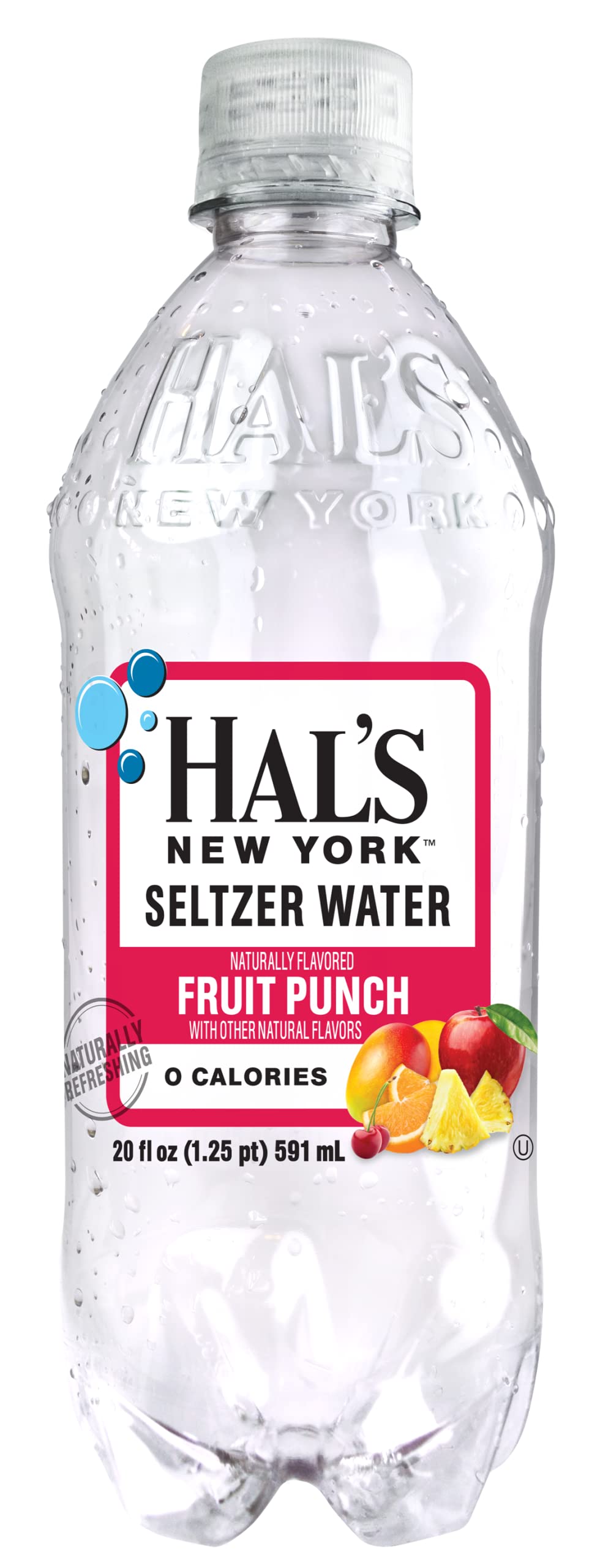 Hal's New York Seltzer Water, Fruit Punch Sparkling Water, 20 Fl Oz Bottle (Pack of 24)