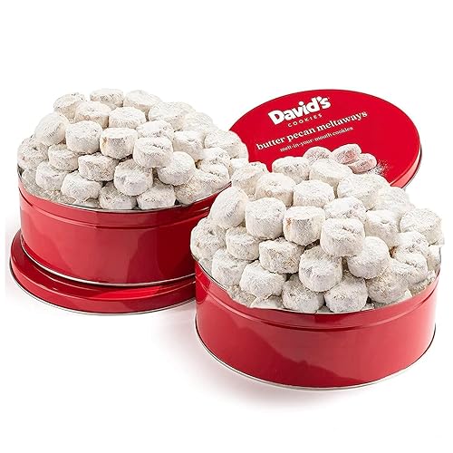 David's Cookies Gourmet Butter Pecan Meltaway Round Tin with Crunchy Pecans and Powdered Sugar, All-Natural Ingredients, Kosher, Ideal Present