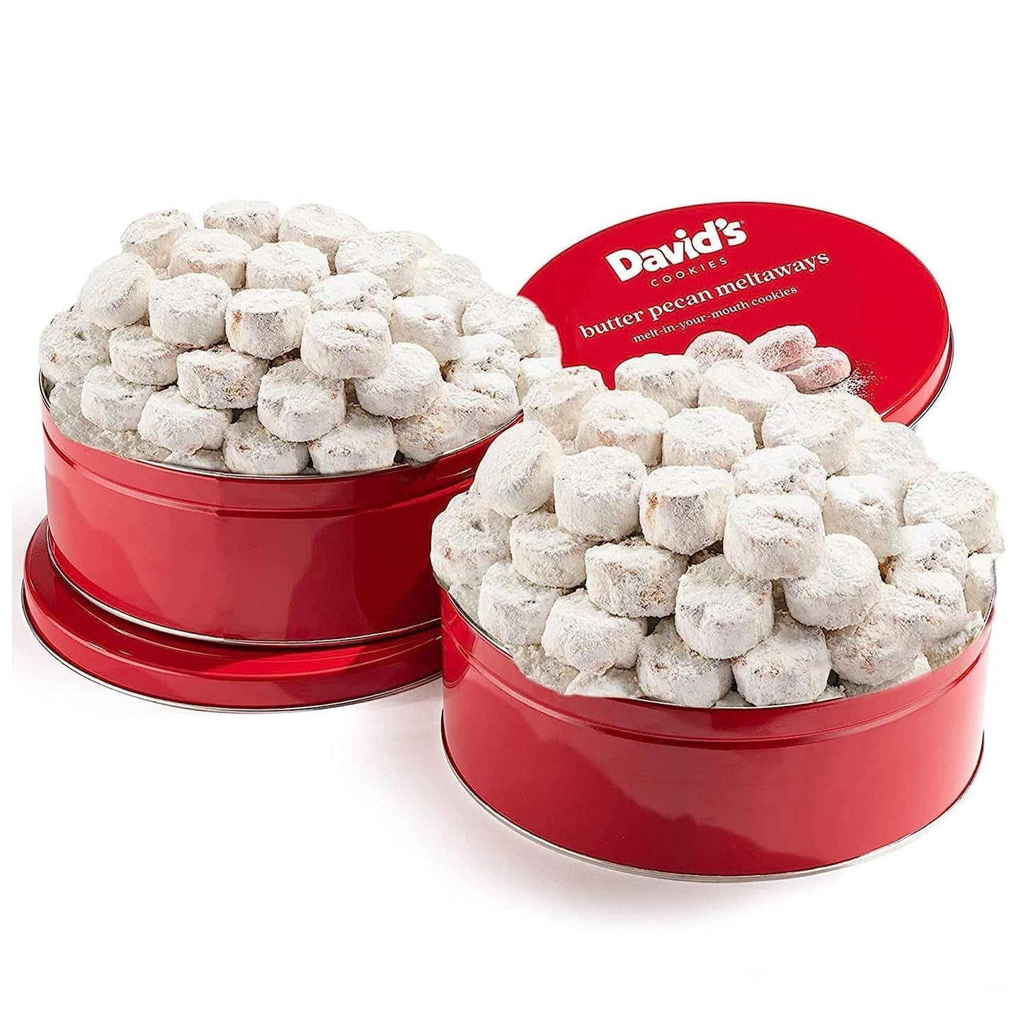 David's Cookies Gourmet Butter Pecan Meltaway Round Tin with Crunchy Pecans and Powdered Sugar, All-Natural Ingredients, Kosher, Ideal Present