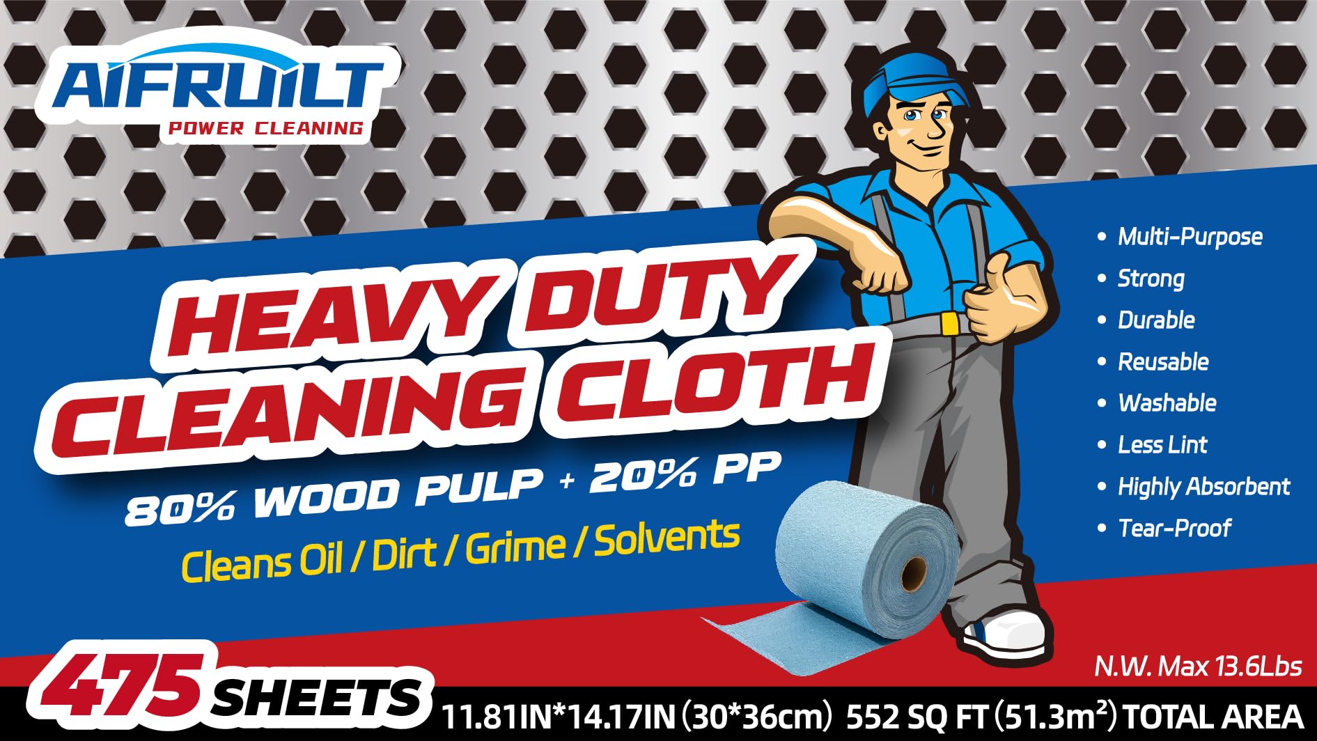 Industrial Strength Power Clean Heavy Duty Wipes - Absorbent, Durable, and Reusable Cloths for Tough Dirt, Oil, and Grime in Manufacturing