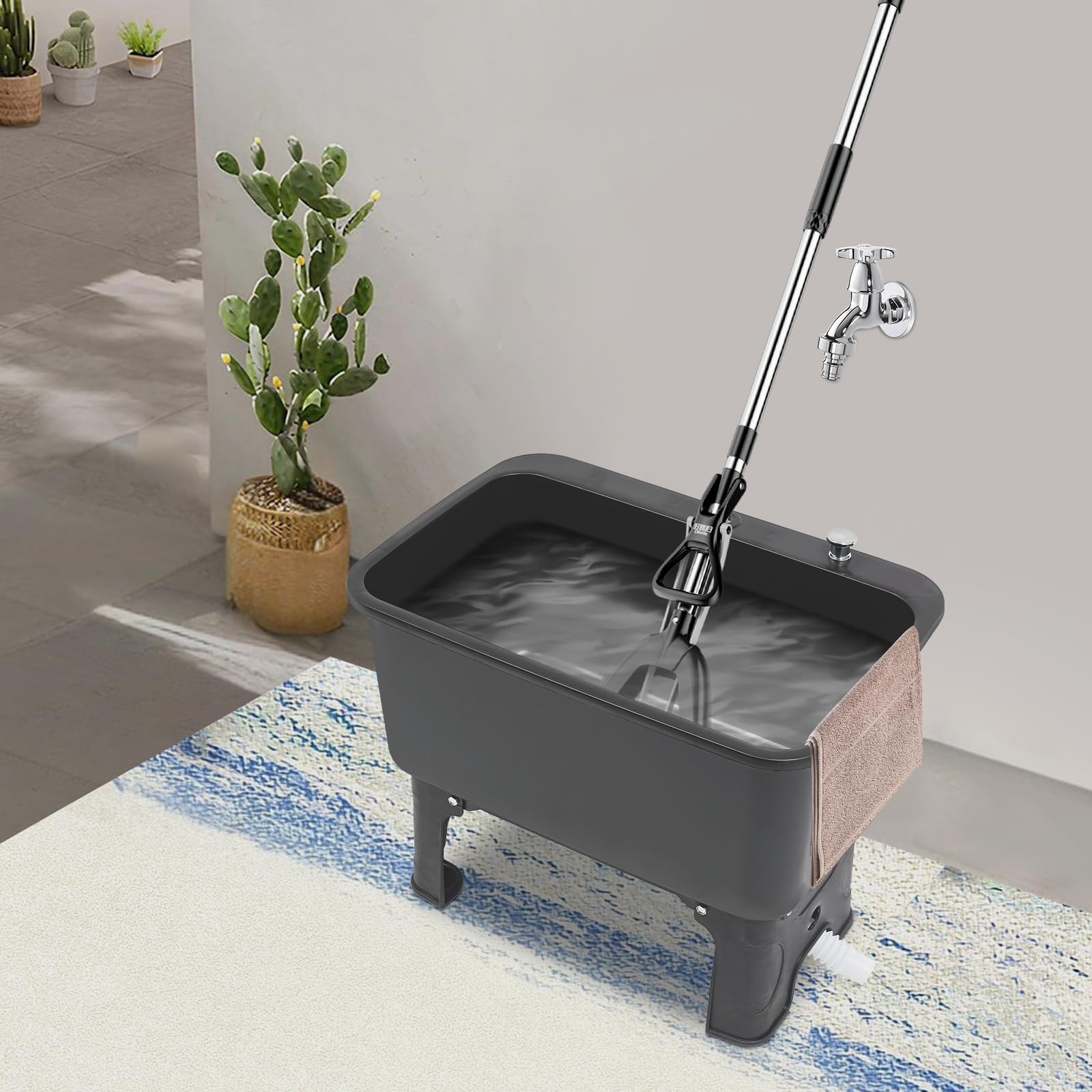 Portable Floor Mop Sink Freestanding Plastic Utility Sink Basin Large Capacity Mop Bucket w/Wheels for Laundry Room Kitchen Bathroom Balcony Garage