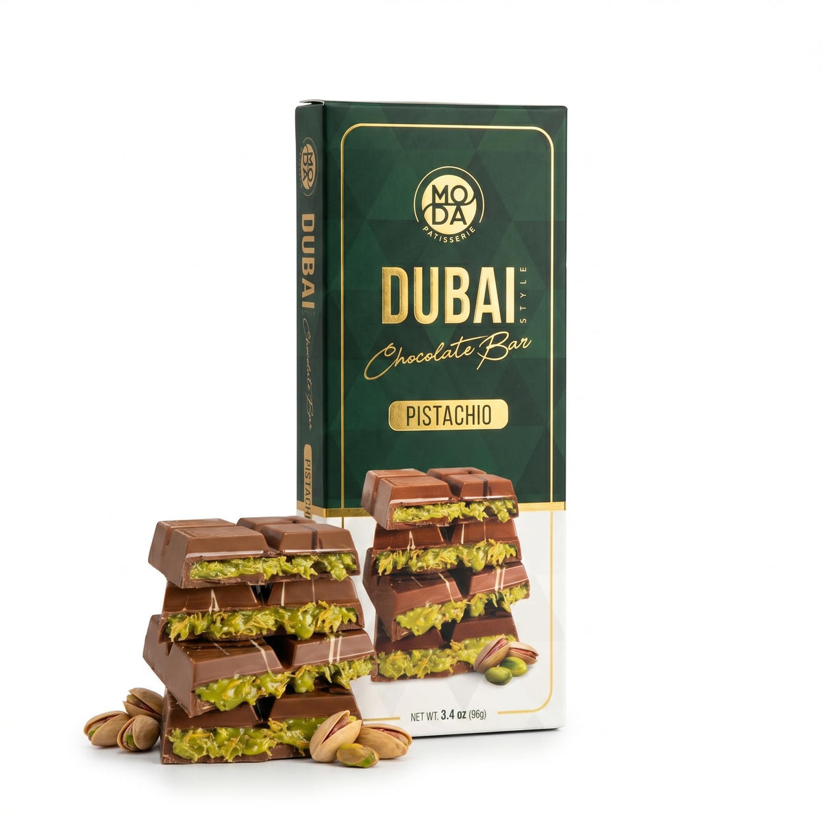 Moda Dubai Chocolate Bar - Premium Milk Chocolate with Pistachio Cream & Crispy Kataifi Filling, Gourmet Dubai Style Chocolate, Authentic Middle