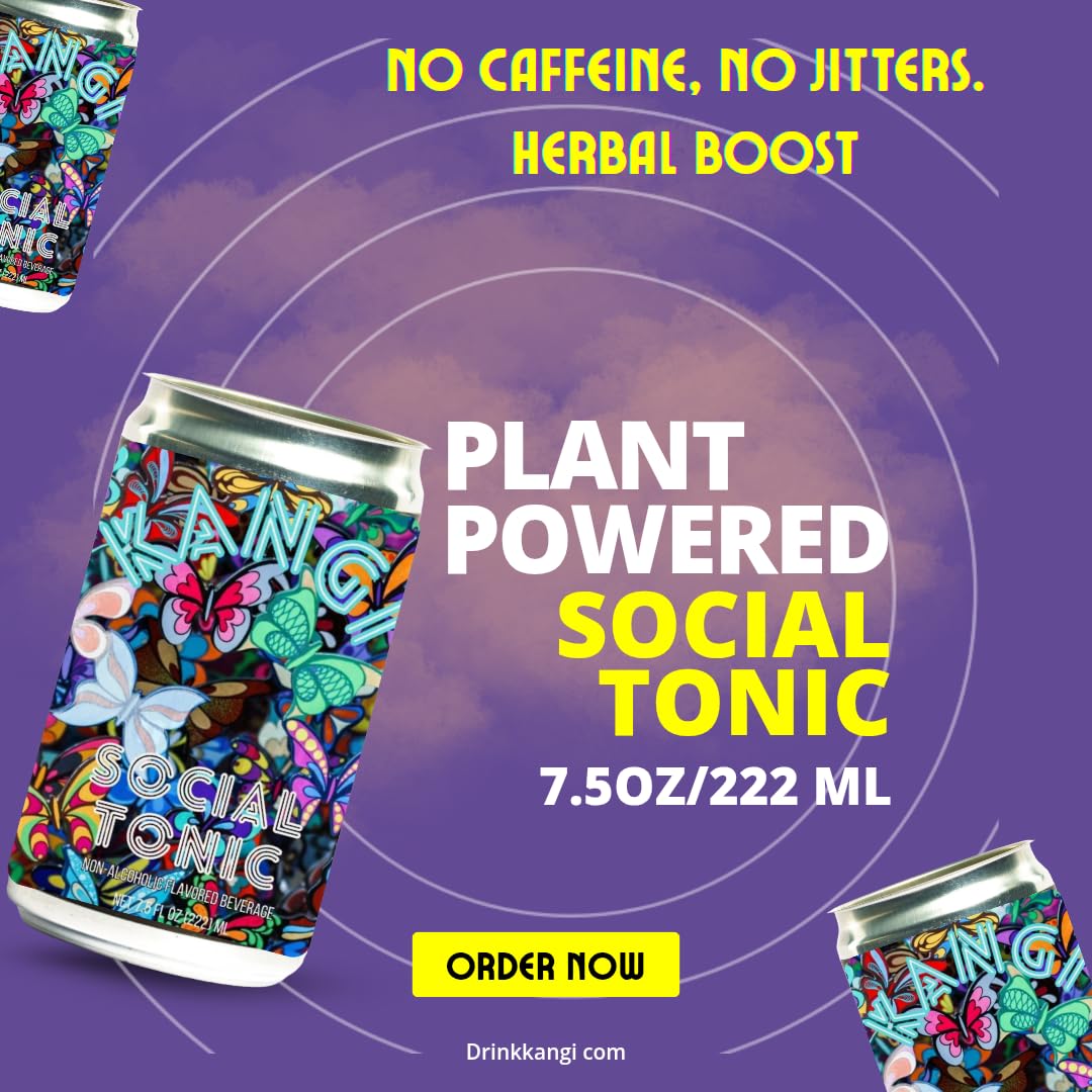 Kangi Social Tonic - Zero Caffiene Energy - Ginseng Energy with Adaptogens, 7.5 fl oz