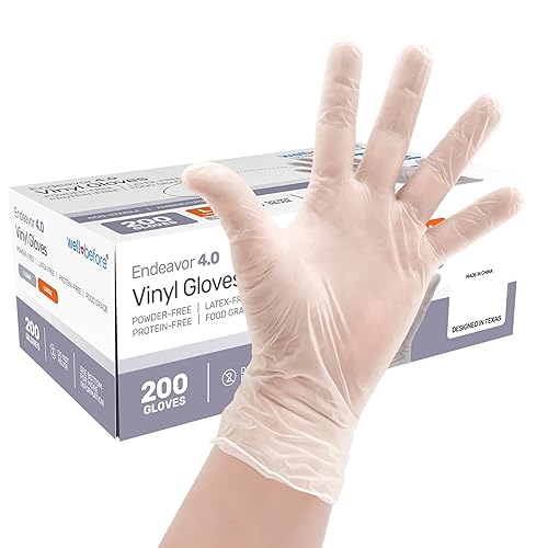Well Before Disposable Synmax 4g Food Grade Vinyl Gloves, Clear, Medium, 200 Count - Latex-Free, Powder-Free Disposable Gloves for Healthcare & Food