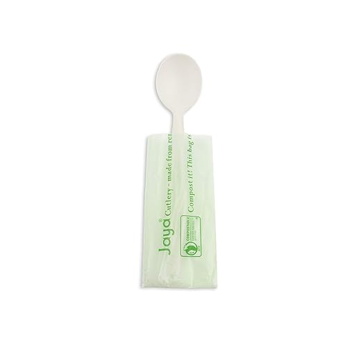 Jaya 100% Compostable 6.5" Heavy Duty Cutlery, Indv. Wrapped Spoon, White, 750-Count Case
