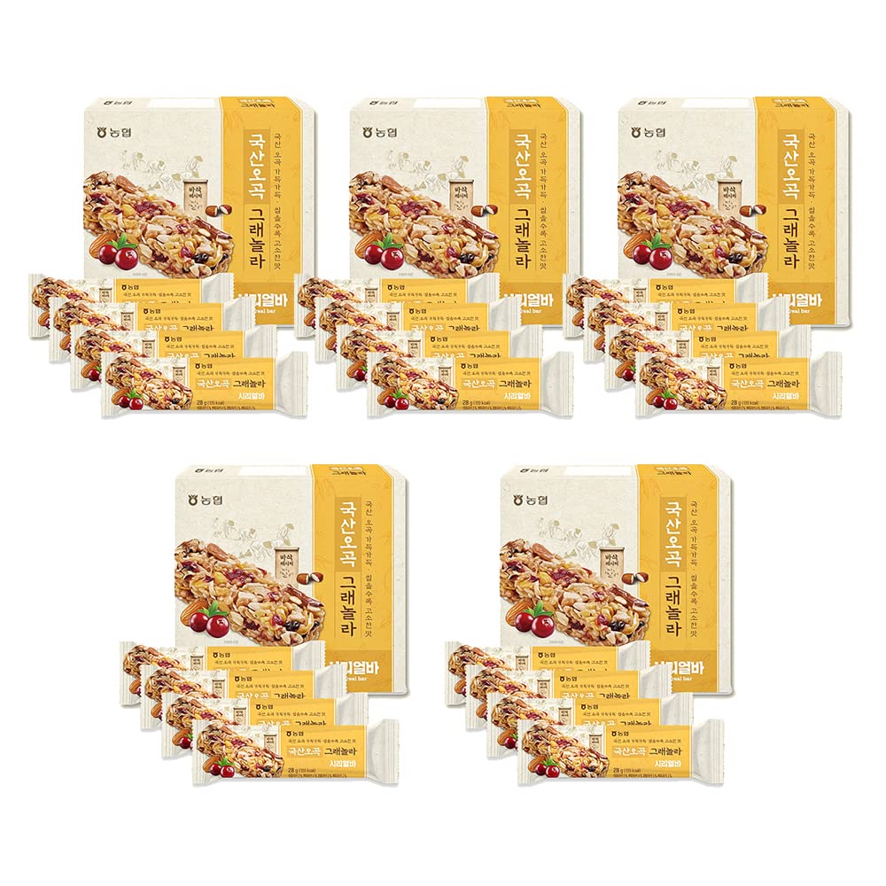 [NongHyup] 5-Grain Granola Cereal Bar, Super Grain Health Food Snack, All Natural, Product of Korea, ?? ???? ???? ????, 100% ??? (28g x 20 Bars)