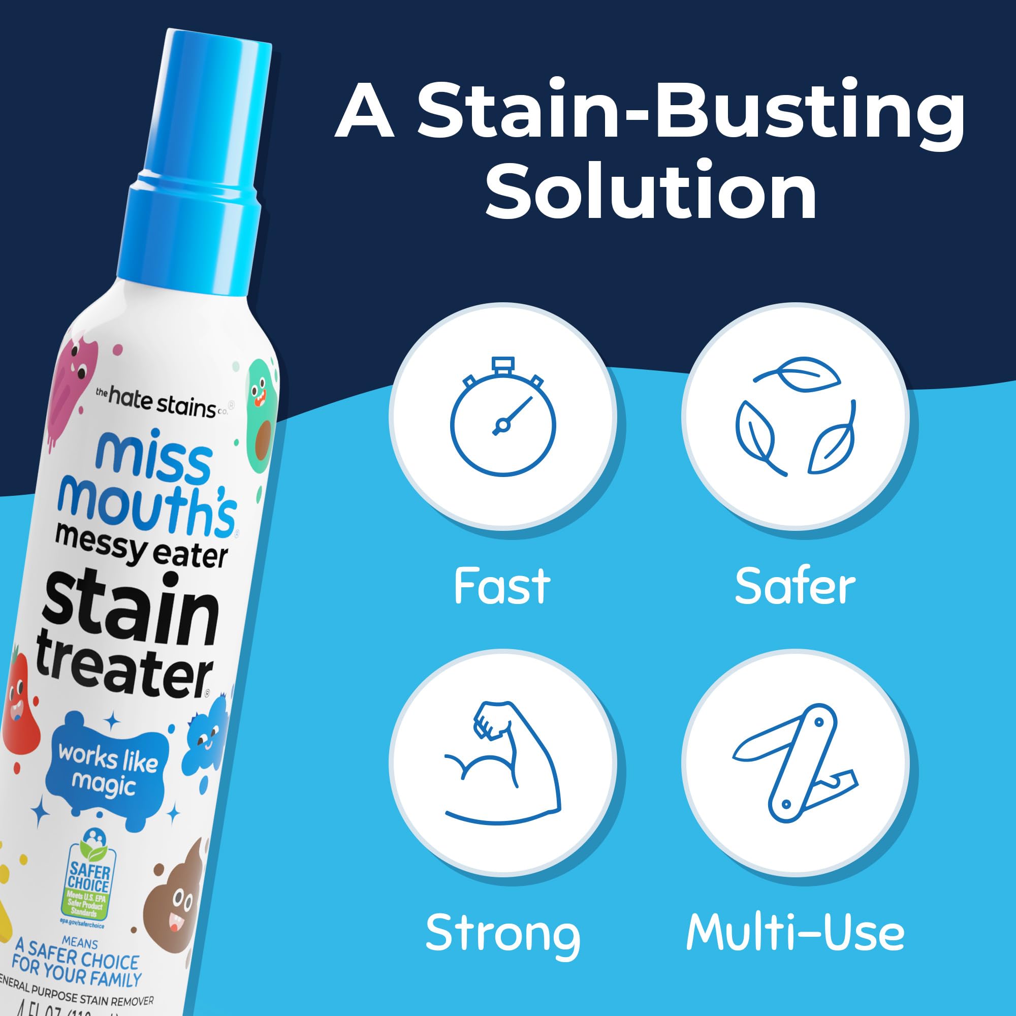 Miss Mouth's Messy Eater Stain Treater Spray - 4oz 2 Pack Stain Remover - Newborn & Baby Essentials - No Dry Cleaning Food, Grease, Coffee Off