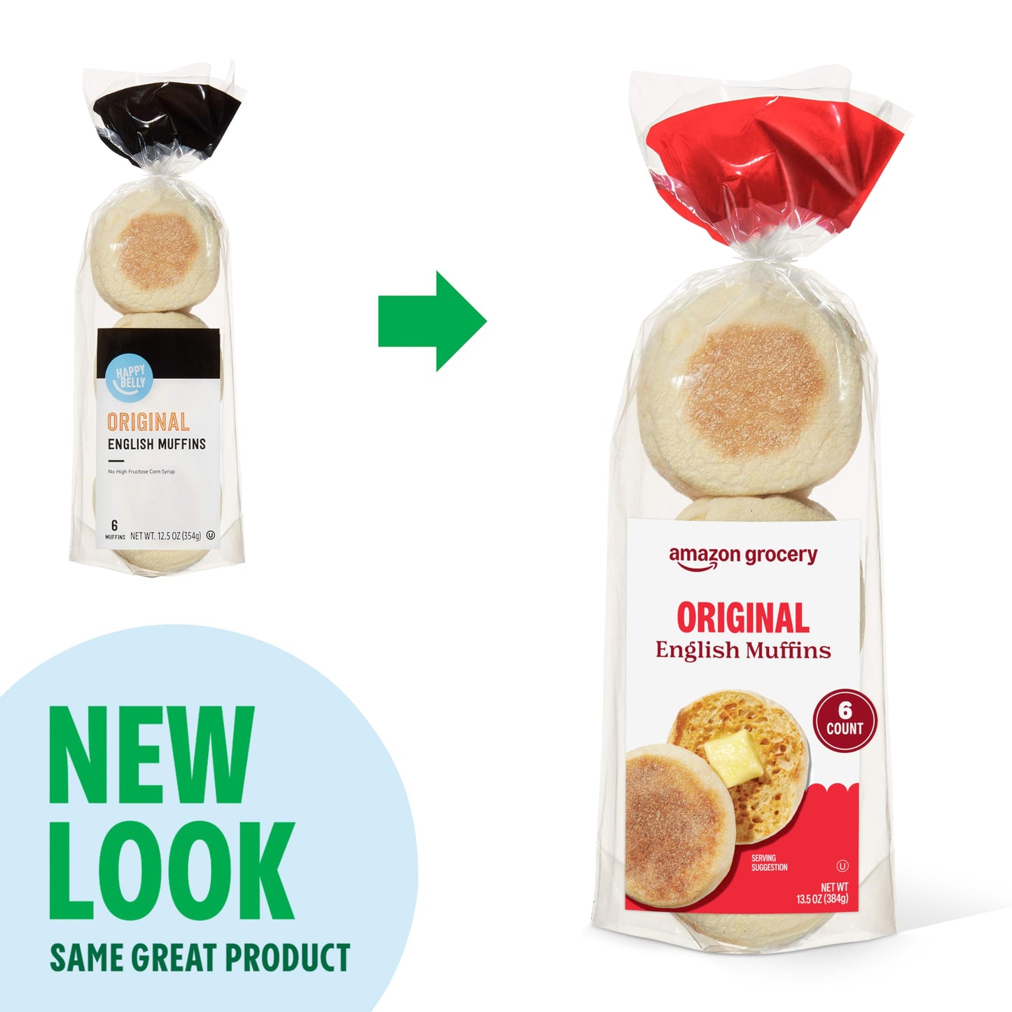 Amazon Grocery, Original English Muffins, 13.5 Oz, 6 Ct (Previously Happy Belly, Packaging May Vary)