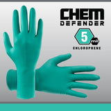 SAS ChemDefender Powder-Free Chloroprene Disposable Gloves | 5 Mil - Large | Chemical Resistance, Textured Fingertips, Extended 12" Cuff, Single Use |