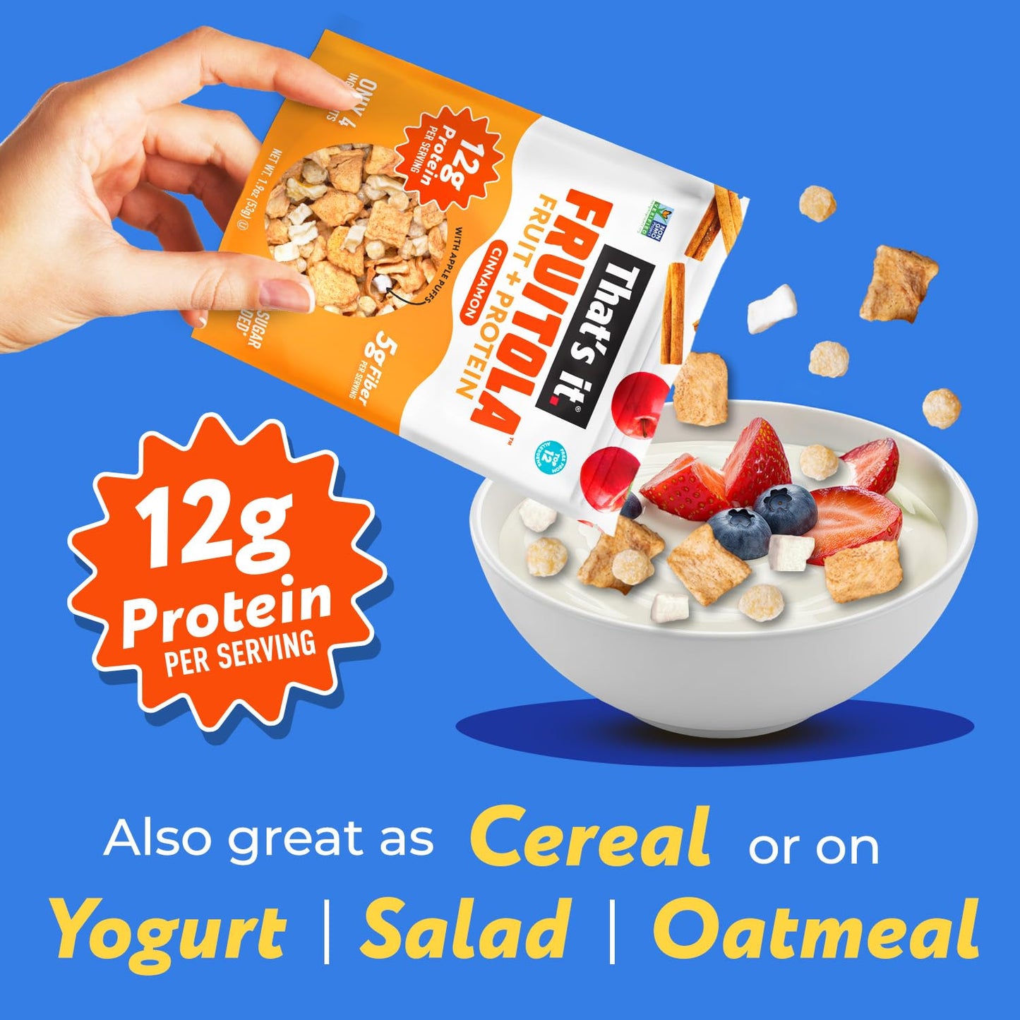 That’s it. Fruitola Fruit Granola - Cinnamon, 12g Plant-Based Protein, 5g Fiber from Fruit, 100% Real Fruits, Only 4 Ingredients, Zero Added Sugar