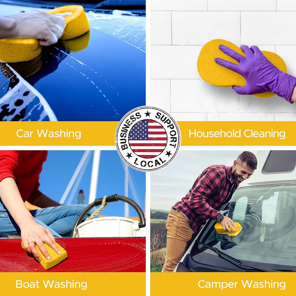 Multi-Purpose Sponges for Cleaning - Yellow 2 Pack, Large Sponges for Car Washing, Tile & Grout, All Purpose Cleaning