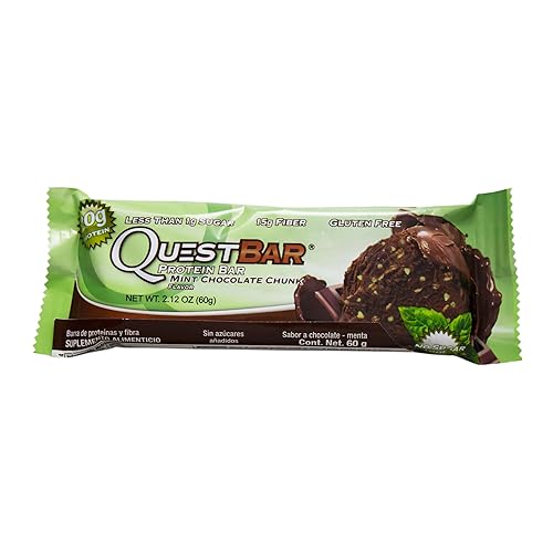 Quest Nutrition Protein Bar, Mint Chocolate Chunk, 20g Protein, 4g Net Carbs, 200 Cals, 2.1oz Bar, 1 Count, High Protein, Low Carb, Gluten Free, Soy