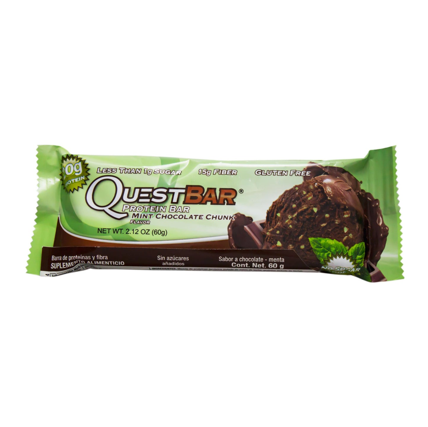 Quest Nutrition Protein Bar, Mint Chocolate Chunk, 20g Protein, 4g Net Carbs, 200 Cals, 2.1oz Bar, 1 Count, High Protein, Low Carb, Gluten Free, Soy