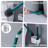 Toilet Brush and Holder Cactus Shape Set of Two Easy to Clean Without Dead Ends Kit Long Brush for Bathroom Cleaning Wall Adhesive Mount