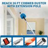 Cobweb Duster with Extension Pole, Dense Soft Bristles & Efficient Dust Removal, High Reach Cleaning 5-20FT Adjustable to 26FT, Indoor Outdoor