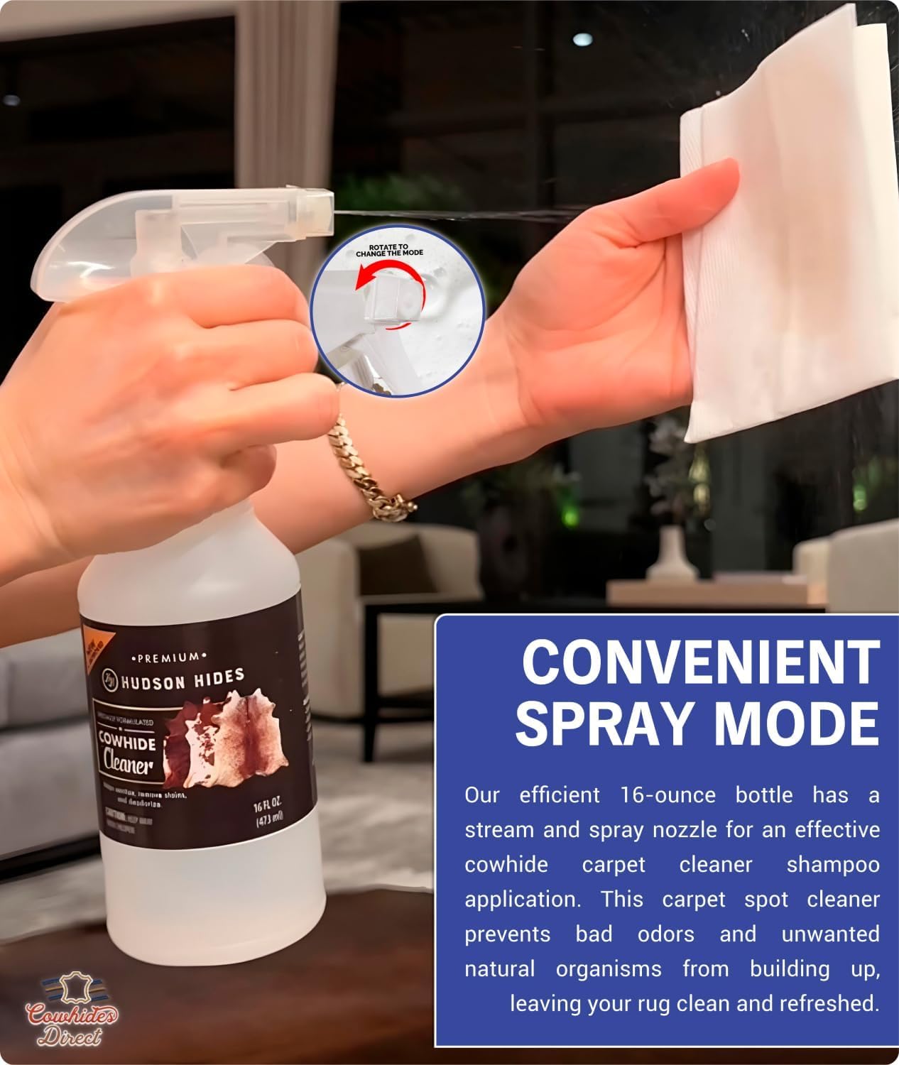 Cowhides Direct Cowhide Carpet Cleaner Spray - Rug Cleaner & Shampoo for Cowhide Rugs - Pet Stain Remover & Spot Cleaner for Area Rugs